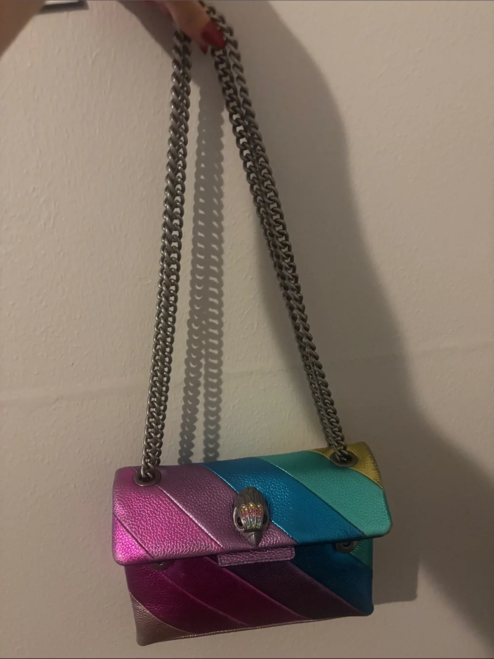 Kurt Geiger Metallic Rainbow Leather Shoulder Bag in Pink, Purple, Blue, Green